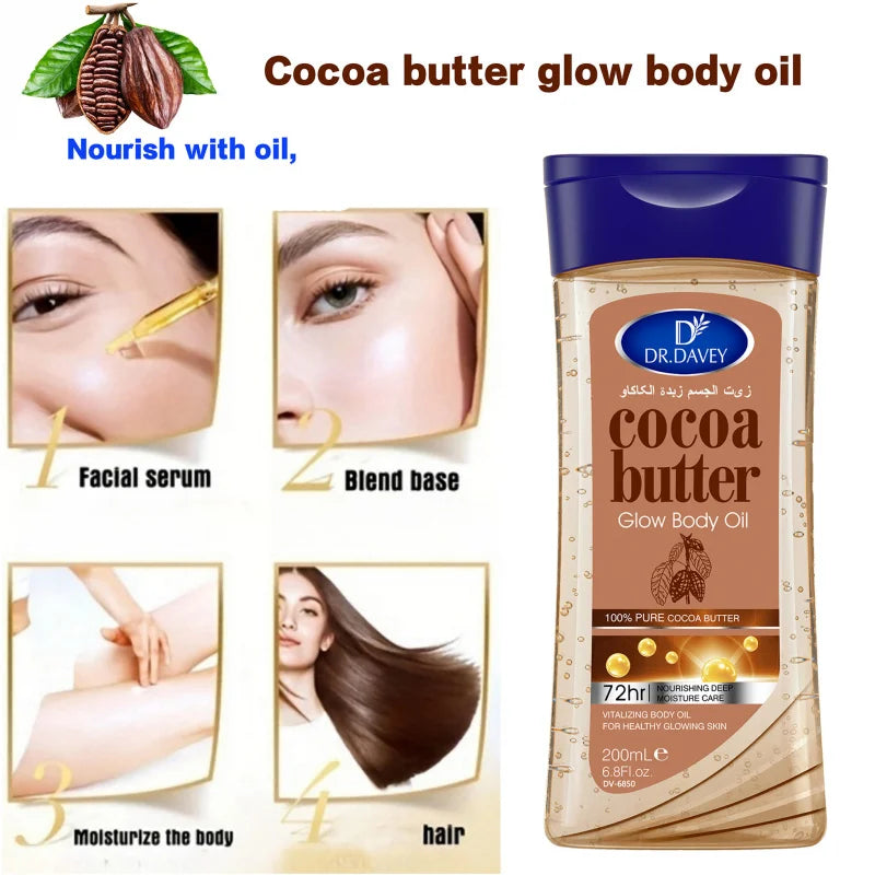 DR.DAVEY Cocoa Butter Glow Body Oil 2×200ml | Skin Moisturizer