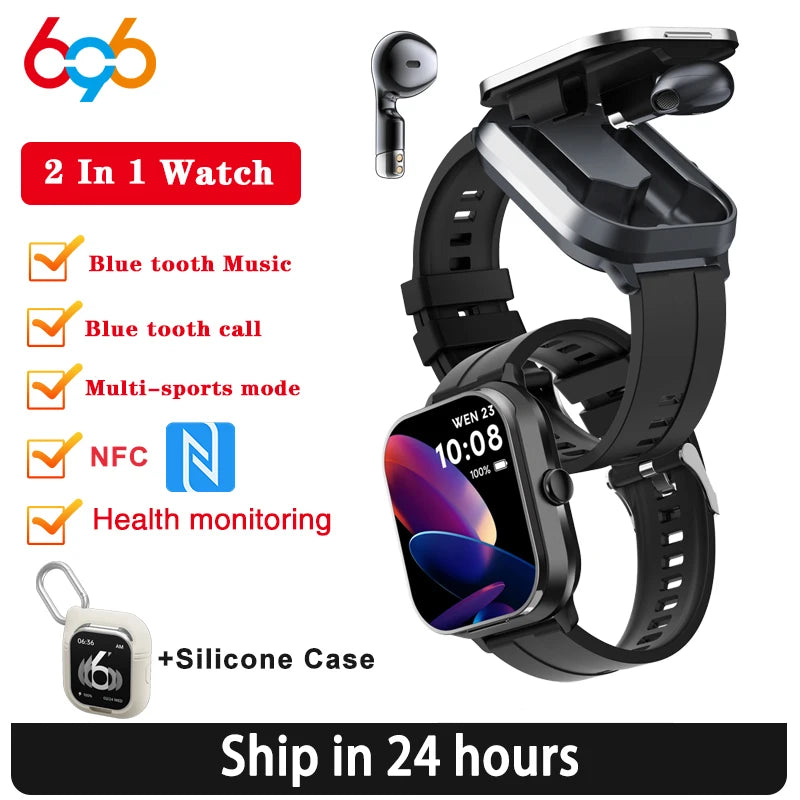 2 In 1 TWS Headset Bluetooth Call Smart Watch Sport Fitness Waterpoof Heart Rate Music Playing Weather Headphone Smartwatch NFC Oasis Select