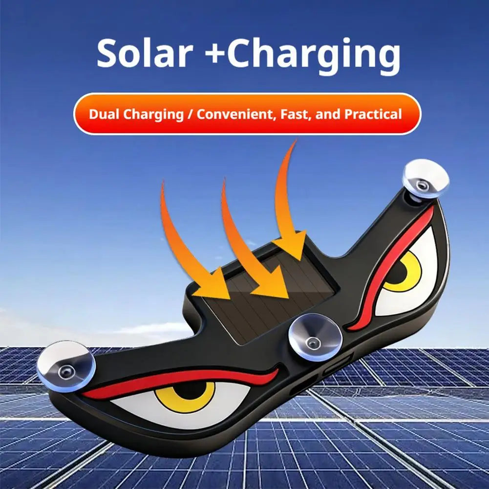 Cool Demon's Eye Car LED Light Solar Powered Blinking Moving Eyes Car Decoration Lamp Rear Windshield Atmosphere Light Oasis Select
