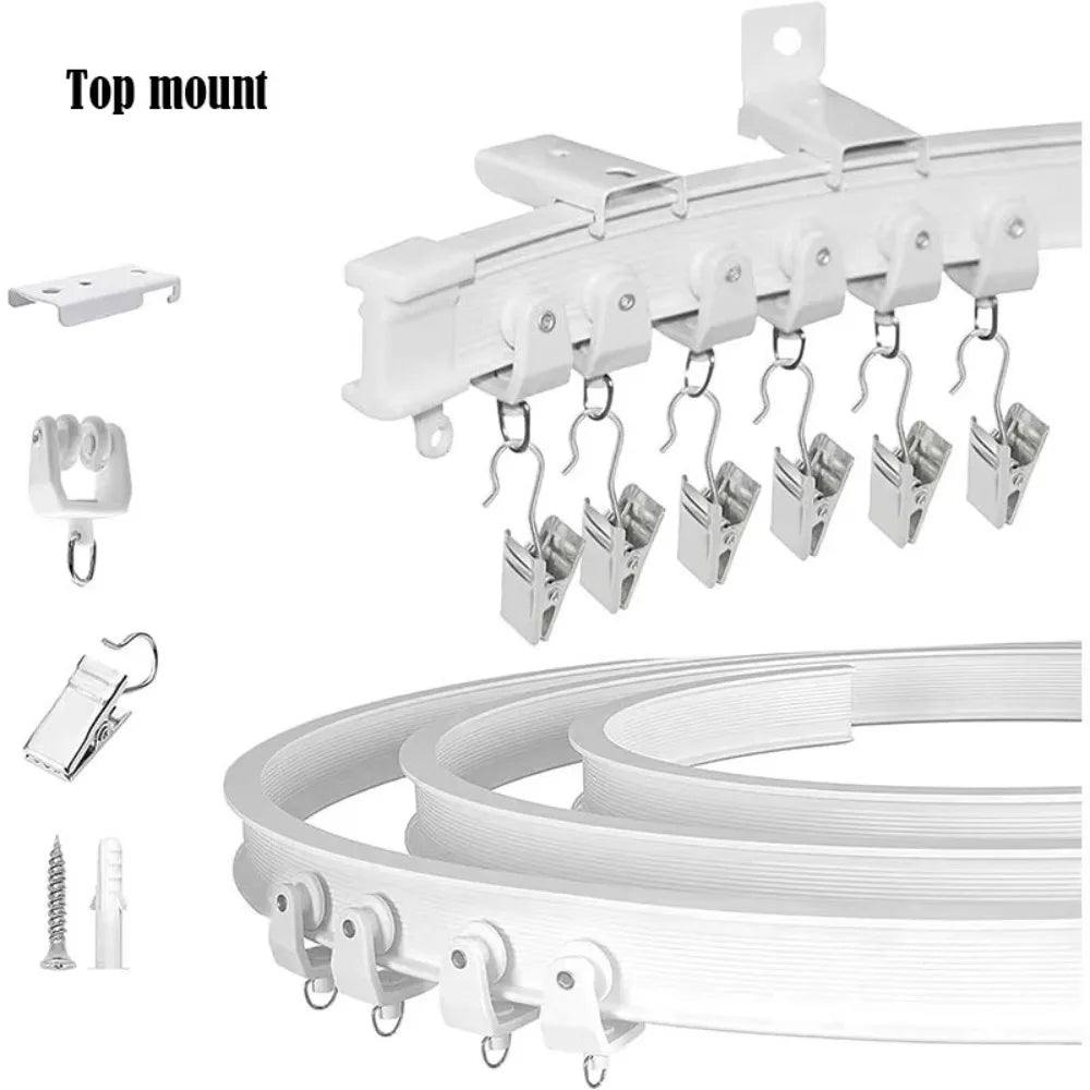 Durable 2/3 Meters Curtain Track Flexible Bendable U-shaped Curtain Slide Curtain Rail Ceiling Wall Mount Oasis Select 2m-White-Top mount