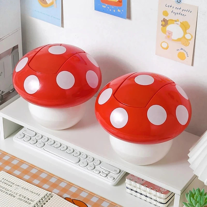 Mini Household Accessories Cute Garbage Can Waste Bin with Lid Detachable Collect Rubbish Red Mushroom Table Desk Binwastebaske Oasis Select