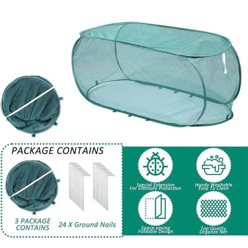 LIKE WISH Garden For Plants Cover 3Pcs 99* 40* 45Cm With 24 Ground Nails,Mesh Netting Covers Net Cage Guard Protector For Plant Oasis Select