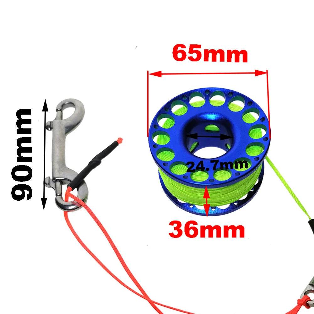 15M 20M 30M Scuba Diving Aluminum Alloy Spool Finger Reel with Stainless Steel double ended hook SMB Equipment Cave Dive Oasis Select