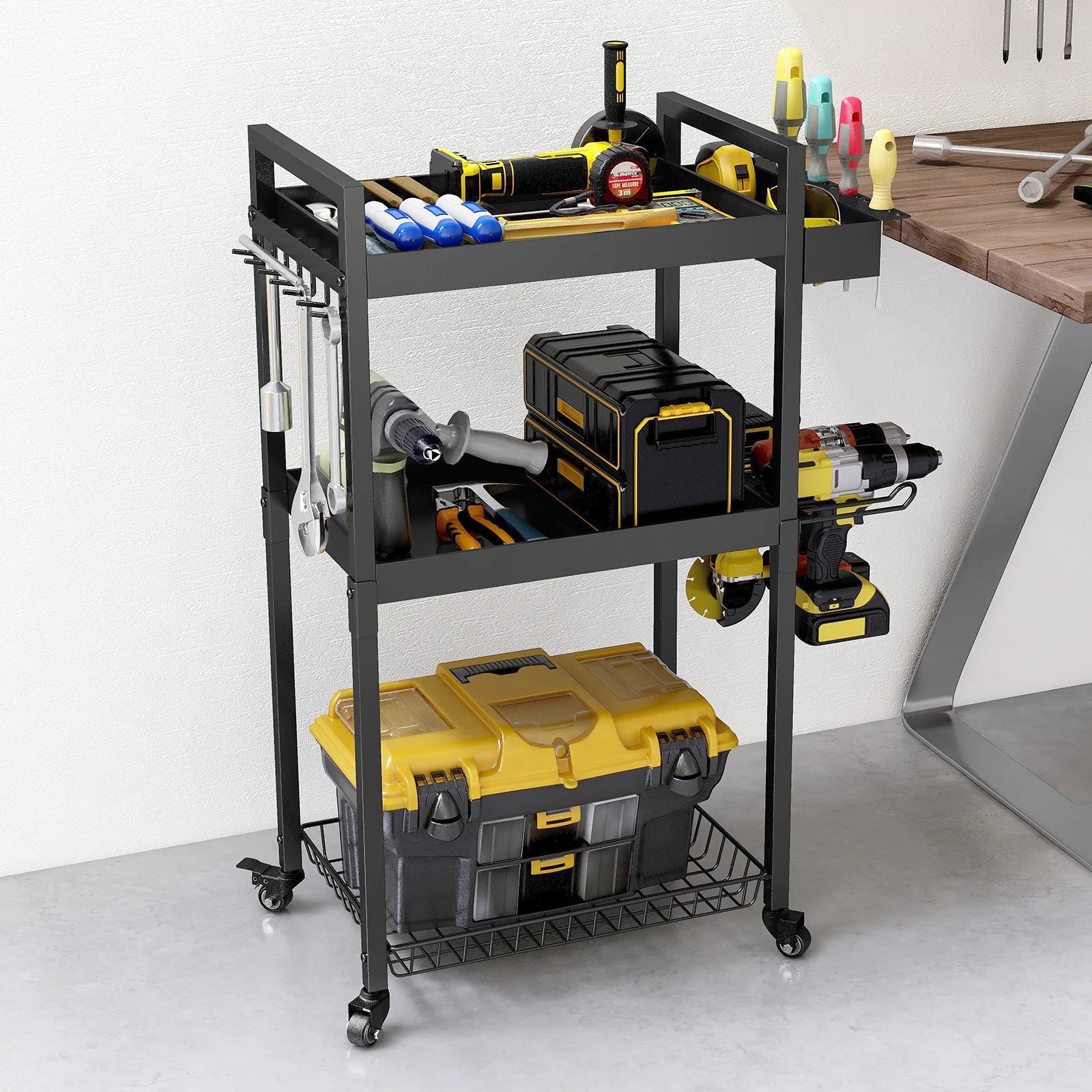 Floor tool storage rack wrought iron hand drill screwdriver tool holder mobile charging drill storage rack Oasis Select