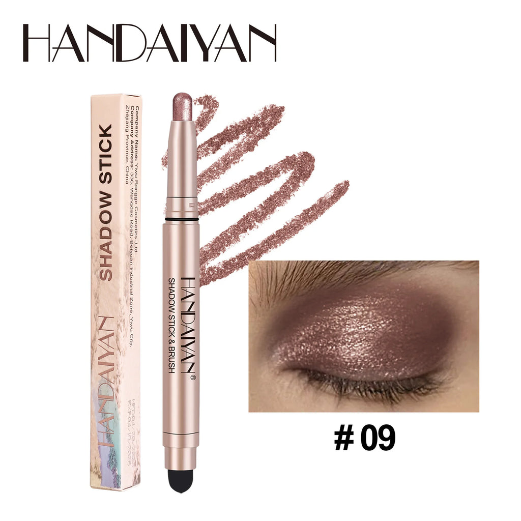HANDAIYAN 12-Color Waterproof Shimmer Eyeshadow Stick + Brush