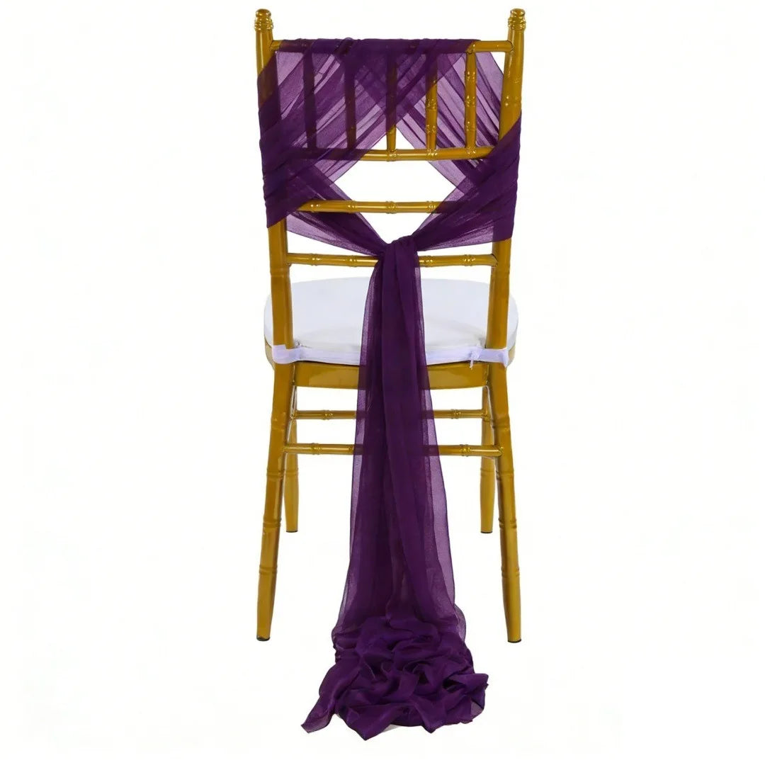 Wedding Chair Sash Beauty Tulle Polyester Streamer Hotel Banquet Decoration Chair Cover Tie Ribbon Bow Oasis Select Deep Purple