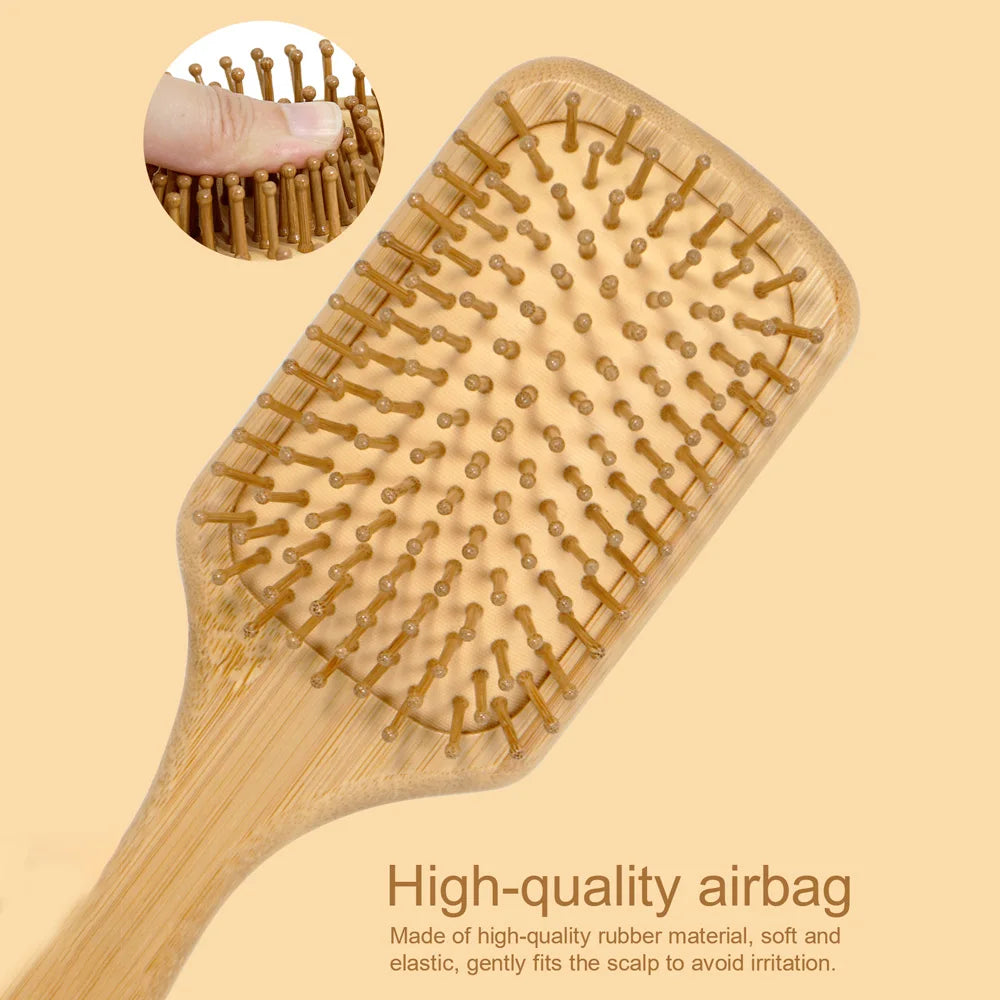 Natural Bamboo Air Cushion Hair Brush with Gift Box - Wooden Massage Comb for Smoothing Detangling Anti-Static Hair Care Oasis Select
