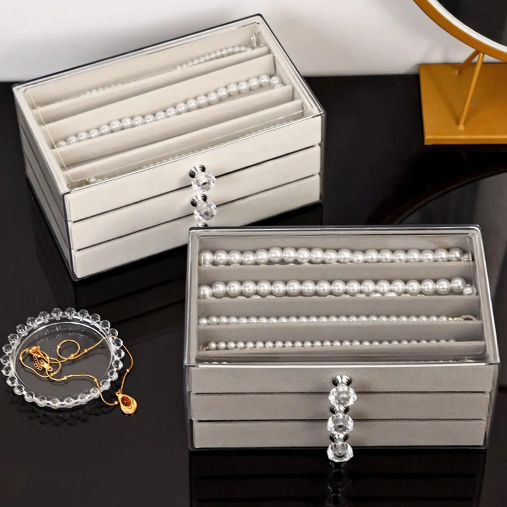 1pc Necklace Storage Box with Transparent Lid, 3-Layer Jewelry Tray Drawer Jewelry Display Box, Desktop Jewelry Box Oasis Select