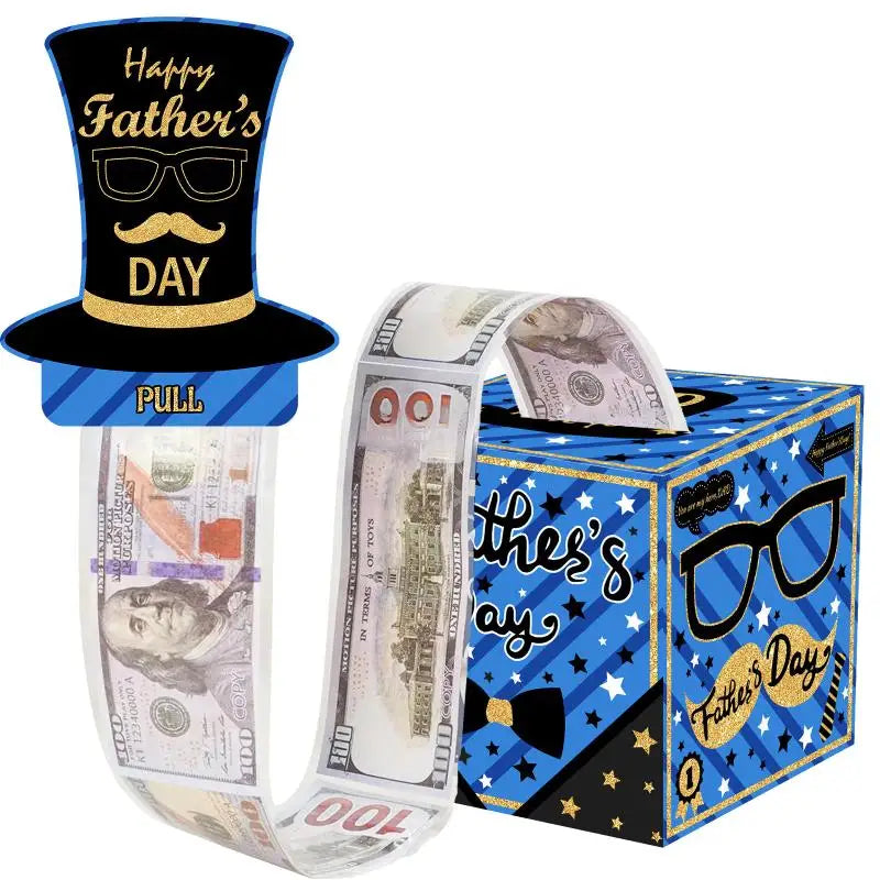Blue Striped Father's Day Money Pull Box, Funny Cash Draw Gift Box, Creative Party Decor Accessory for Dad Gifts Oasis Select