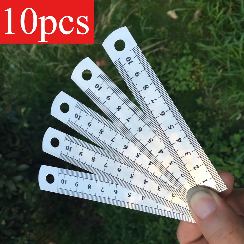10pcs Precision Stainless Steel Rulers, 4-Inch Double-Sided Metal Rulers with Etched Markings for Teaching and Drawing Oasis Select