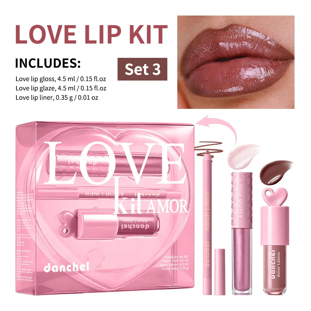 Pink Heart-shaped Lip Kit Instant Plumping & Hydration Long-Lasting Lip Gloss High Shine Glossy Lip Glaze Perfect Gift for Woman Oasis Select SET 3