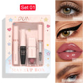 DUNUF 4-in-1 Makeup Gift Set Waterproof Long-Lasting Mascara Liquid Eyeliner Brow Setting Gel Moisturizing Lip Gloss with Mirror Oasis Select 01