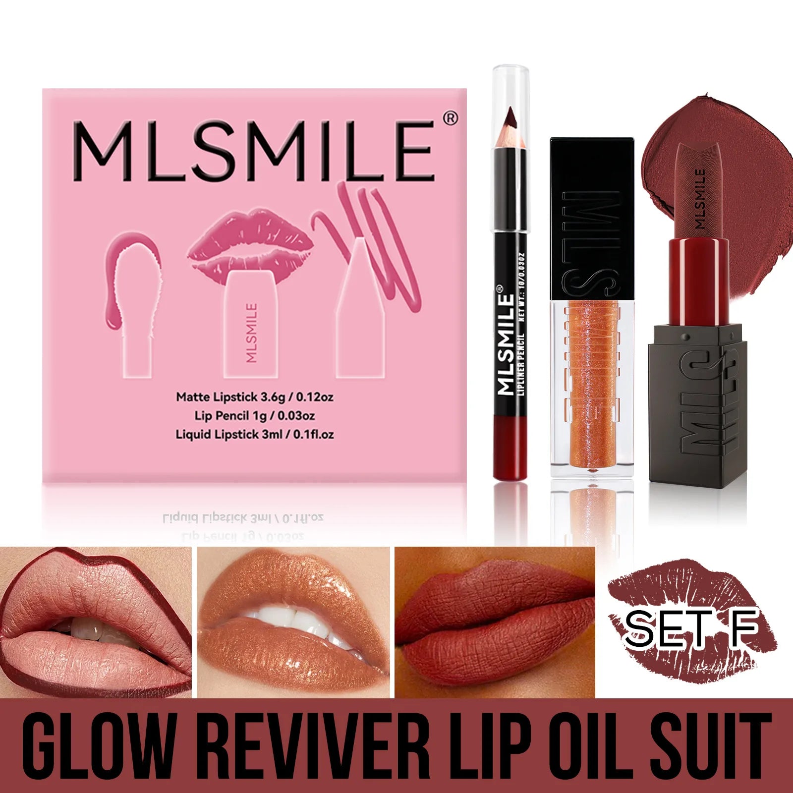 MLSMILE Matte Lipstick Set – Velvet Lip Glaze & Liner Kit Lip Makeup Kit Oasis Select F Full Size