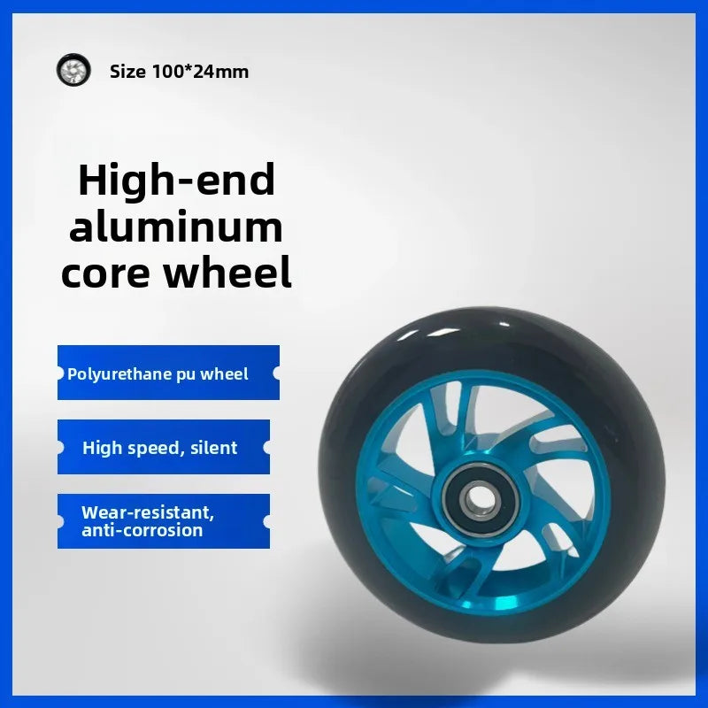 100mm Scooter Wheels Replacement with Bearings Aluminum Wear-Resistant PU Stunt Scooter Parts Kick Scooter Accessories 2pcs/set Oasis Select M 100x24mm