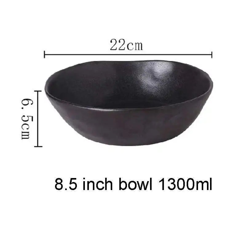 Japanese Ceramic Dinner Plate Rice Bowl Food Tray Retro Gray Tableware Porcelain Fruit Salad Sushi Serving Plate Dinnerware Oasis Select 8.5 Inch Bowl Black