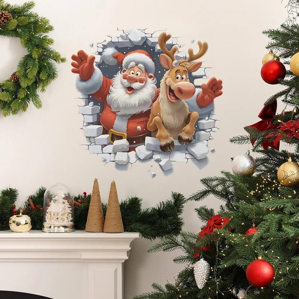 Self Adhesive Removable 3D Santa Claus and Rudolf Wall Stickers，Christmas Decorative Stickers Oasis Select