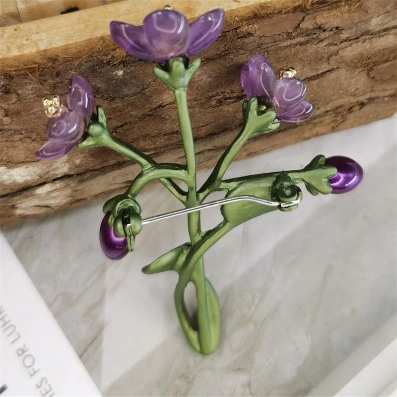 Flower Bud Branch Brooch Leaf Decor Floral Pin Retro Elegant Clothing Accessory For Coat Scarf Suit Daily Matching Jewelry Gift Oasis Select