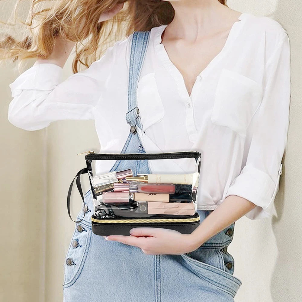 Transparent PVC Makeup Bag | Double-Layer Travel Wash Bag