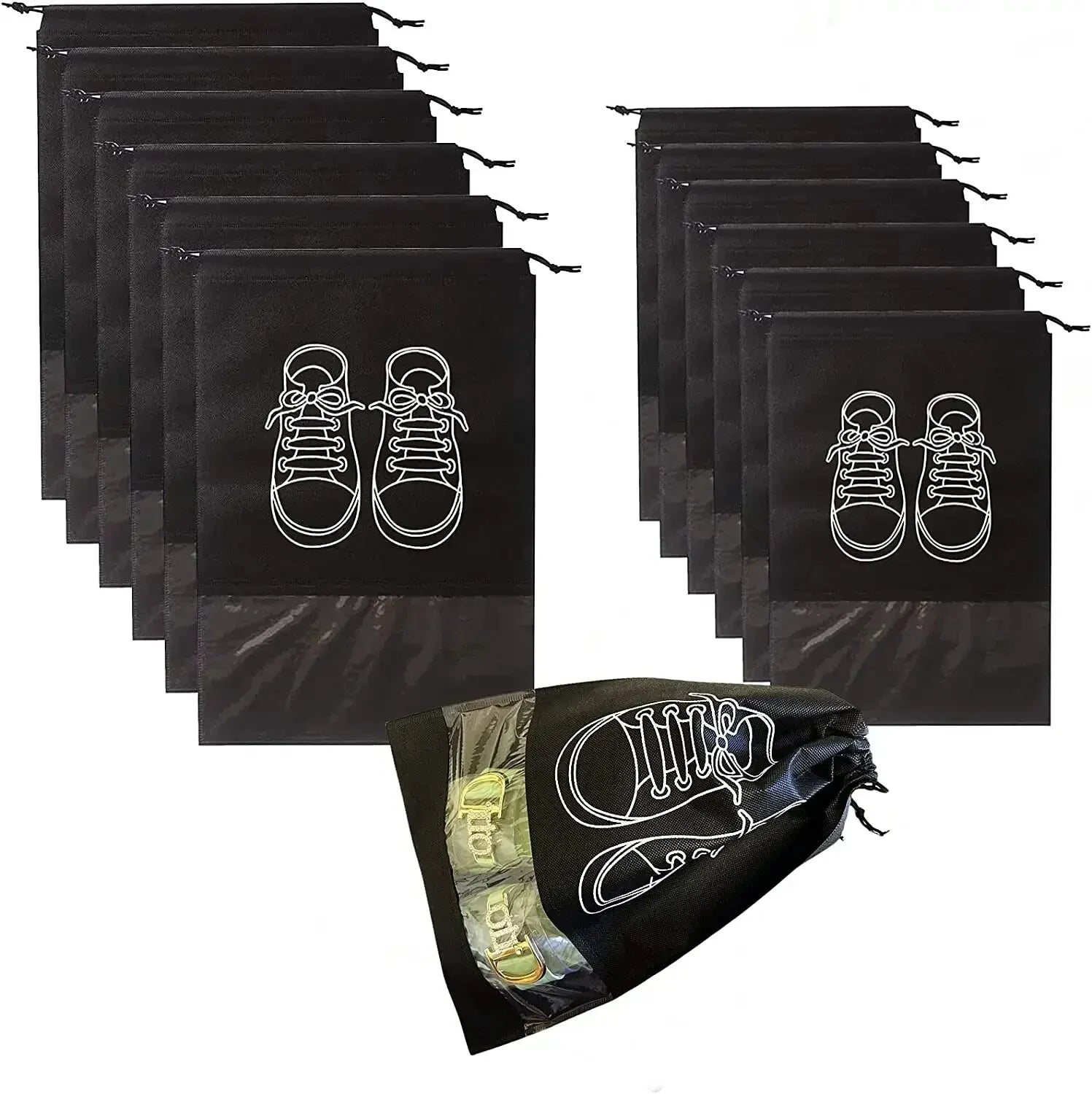 Travel Shoe Storage Bags Non-Woven Waterproof 5 or 10 Pack Shoe Storage Bag Oasis Select Black L 5pcs