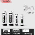 AA AAA Battery 1.5V 5800mAh and 3600mAh Lithium Rechargeable Batteries Fast Charging Li-ion Battery 2000 Cycles Type-C Cable Oasis Select 2AA 2AAA