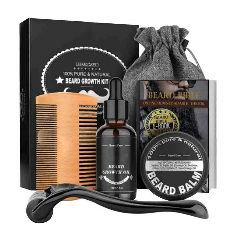 5pcs Men Beard Barba Grooming Beard Set Beard Growth oil Men Hair Enhancer Thicker Mustache Grooming Beard Care Oil comb bag Oasis Select China Mainland