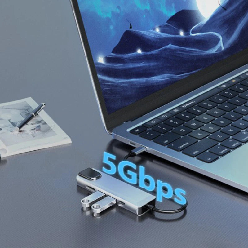 Type-C To 5Ports Docking Station HDMI 4K/RJ45 100M Splitter USB 3.0 5Gbps High Speed USB C 5 in 1 HUB Adapter For Laptop Macbook Oasis Select
