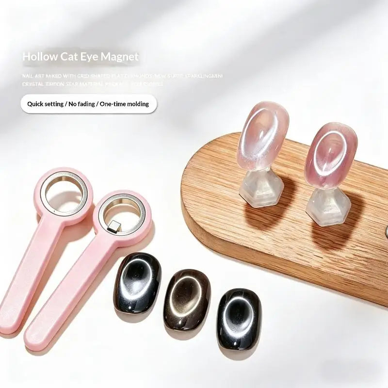 Round Cat Eye Magnet Ring with Handle, Hollow Strong Magnetic Nail Art Tool for DIY Gel Nail Polish Cat Eye Effect Oasis Select
