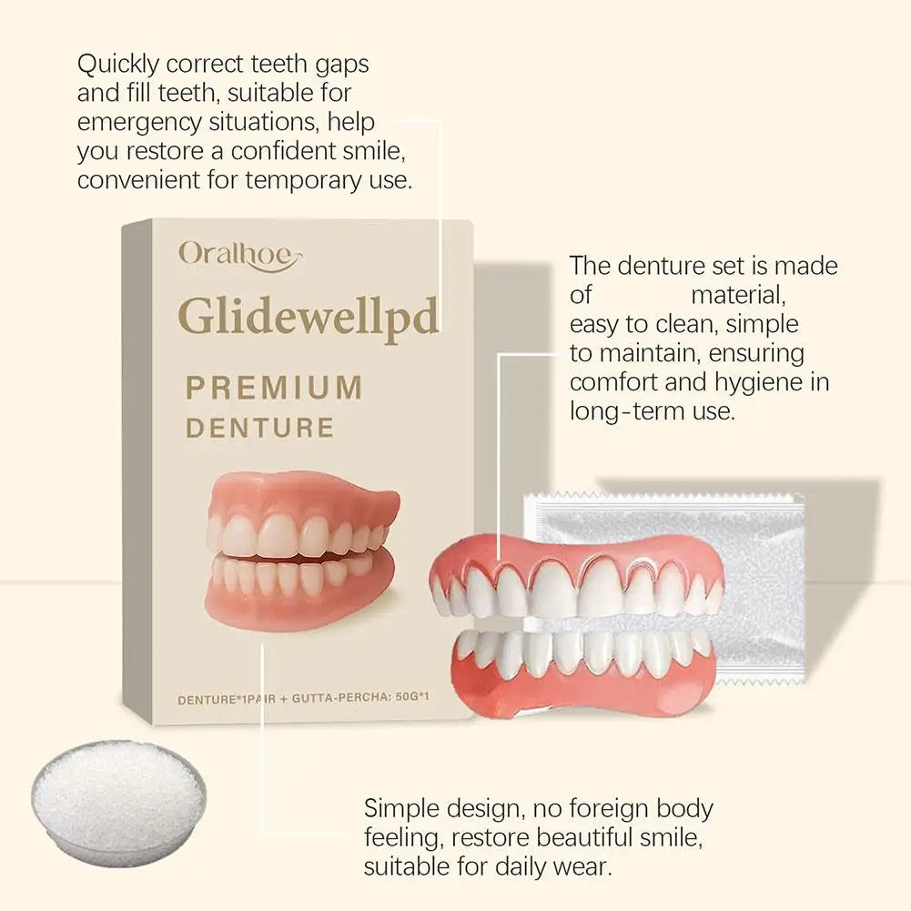 New Teeth Silicone Kit Reusable Orthodontic Appliances Upper Lower Fake Teeth Soft Decorative Comfortable Realistic Denture Set Oasis Select