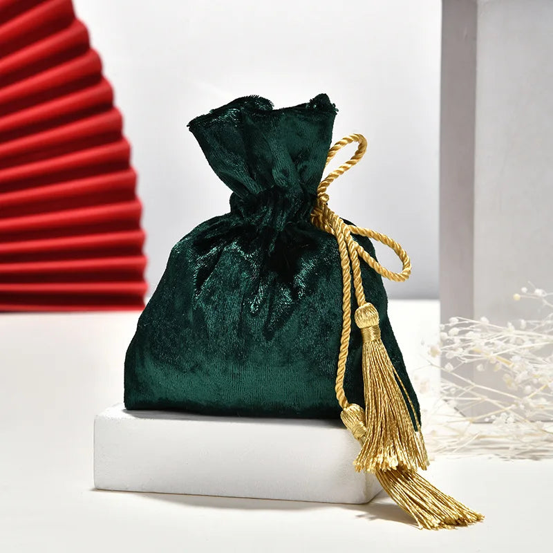 Velvet Cloth Drawstring Tassel Bag Velvet Candy Box Gift Bags Candy Storage Pouches Wedding Birthday Party Jewelry Organizer Oasis Select