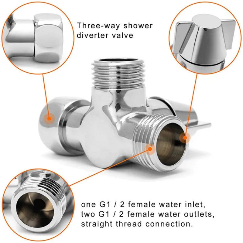 G1/2in 3 Way Diverter Valve T-Adapter Converter For Shower Brass Water Tap Connector Bathroom Faucet Water Separator Oasis Select