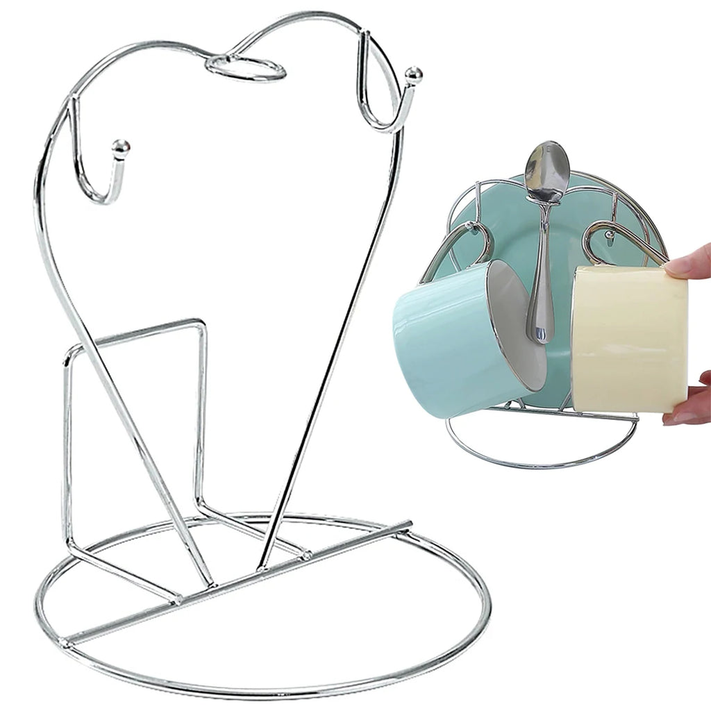 Coffee Mug Holder Metal Mug Rack Cup and Saucer Display Stand Silver Holds for Kitchen Dining Table Space-Saving Organizer Oasis Select
