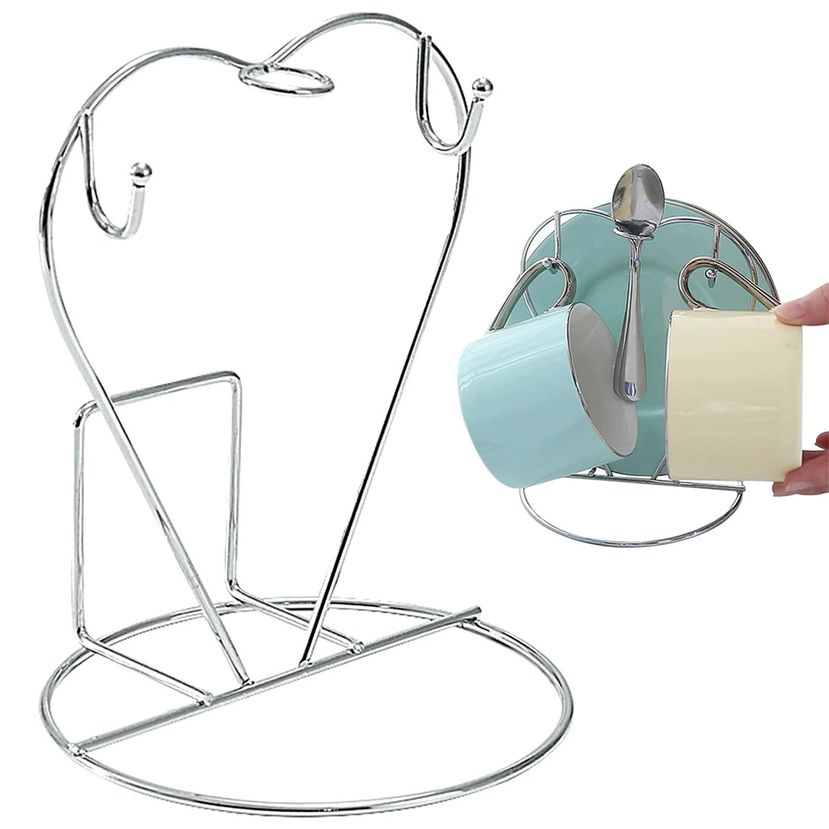 Coffee Mug Holder Metal Mug Rack Cup and Saucer Display Stand Silver Holds for Kitchen Dining Table Space-Saving Organizer Oasis Select