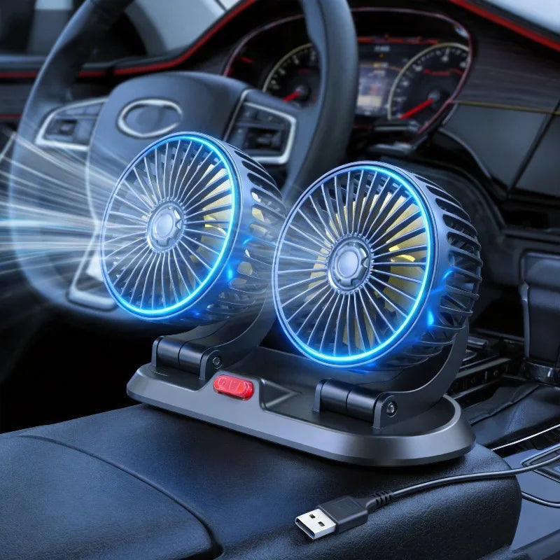 1/2/3 Head Car Fan Summer Air Fan USB/12V/24V Fan Cooler Adjustable 2 Speeds Silent Fan for Home Desk Office&Car Air Fan Oasis Select