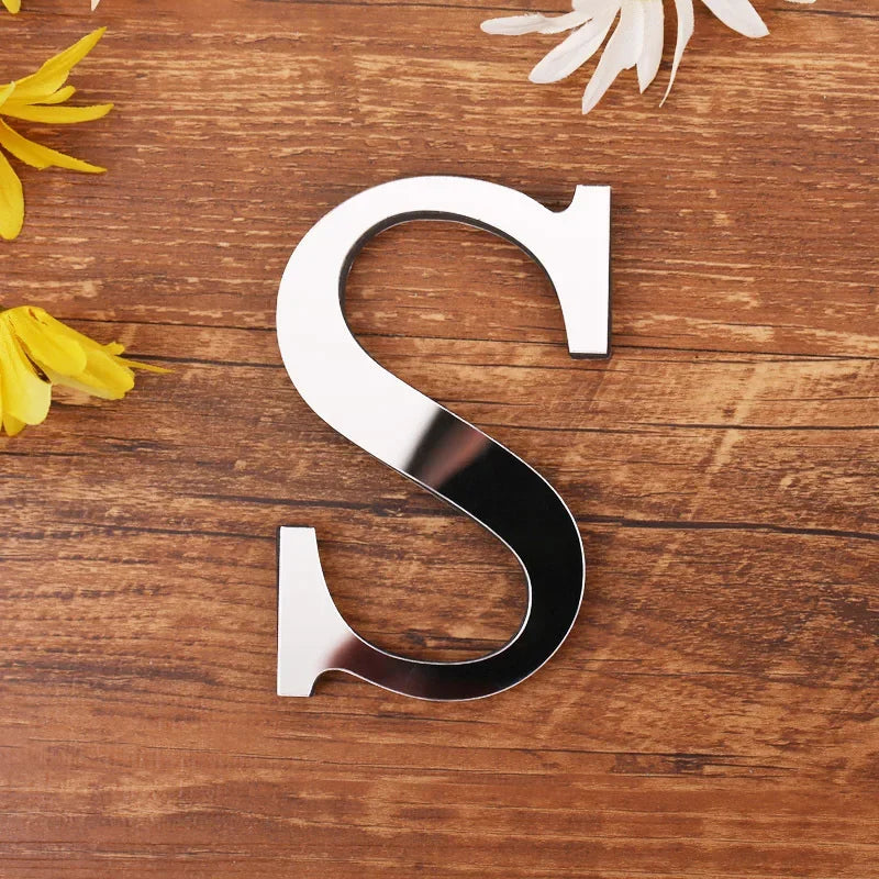 Silver Letter Acrylic 3D Mirror Wall Sticker Home Decor Alphabet Poster For Birthday Party Wedding Diy Wallpaper Peel & Stick Oasis Select S Silver