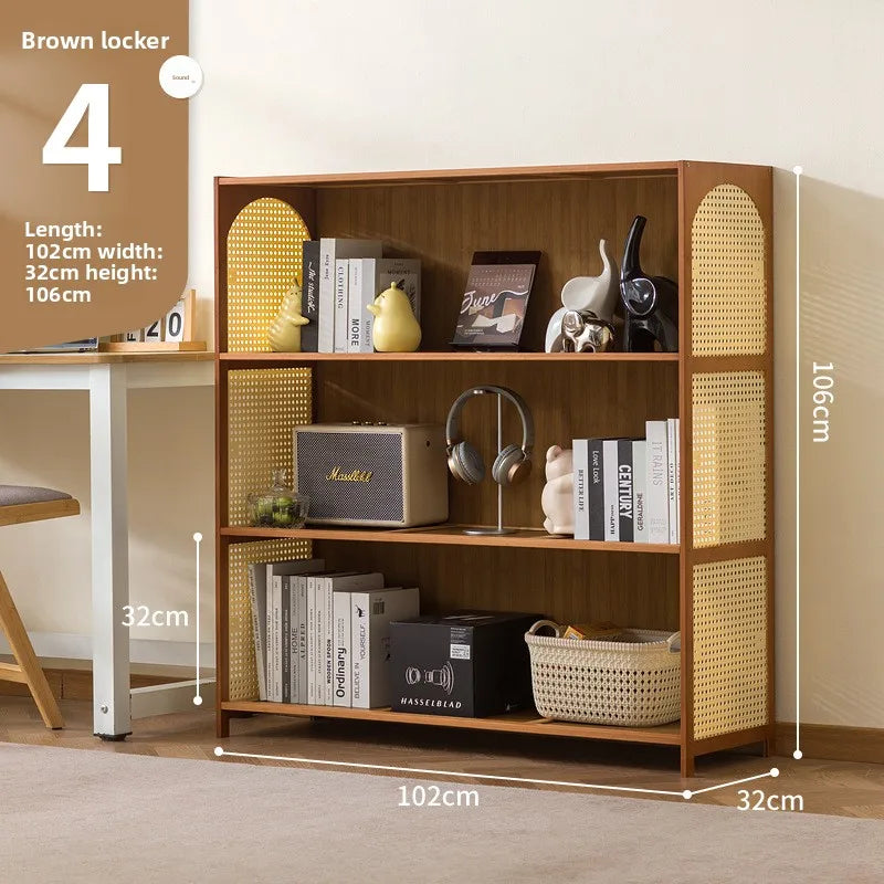 Bookcase integrated against the wall Student household bookshelf Floor-to-ceiling shelf Living room storage Multi-layer locker Oasis Select Brown 4-102