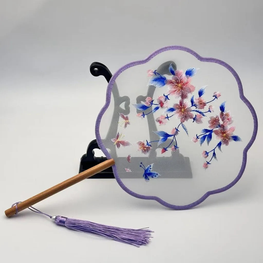 Chinese Style Silk Round Fan Double-sided Floral Embroidery Hand Fans with Tassel Summer Dance Fan For Women Wedding Home Decor Oasis Select Assorted Colors-02