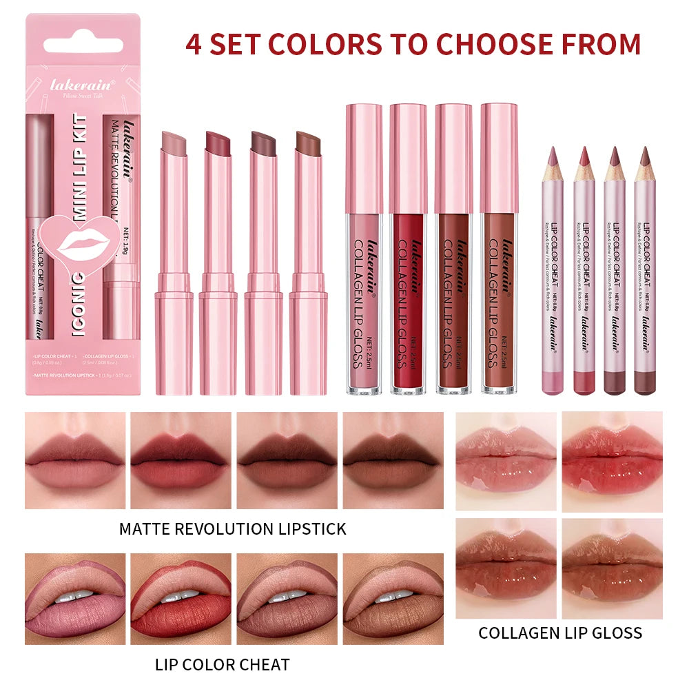 5-Color Matte Lip Kit – Liner, Lipstick & Gloss Travel Set