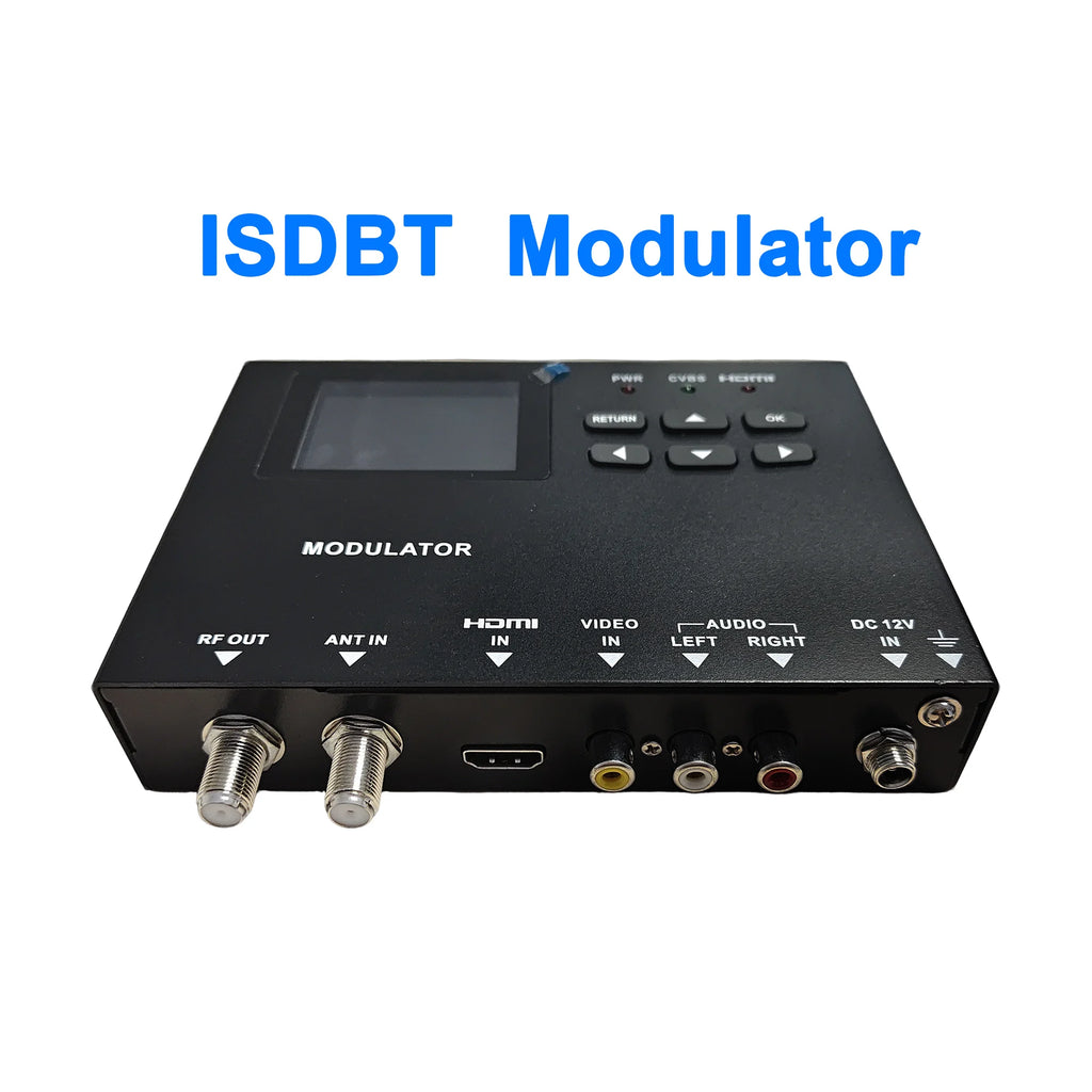 DVB-T modulator, MPEG-4 AVC/H.264 encoding and modulation capabilities, audio and video signal conversion to DVB-T RF output Oasis Select ISDBT