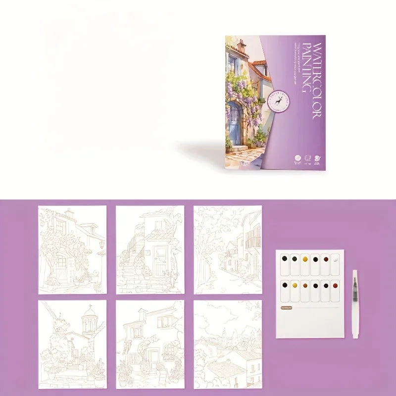 4 Styles Creative Watercolor Painting Sets, Including Watercolor Paper, Dipping Pen, Art Painting, and Coloring Pigments Oasis Select PURPLE