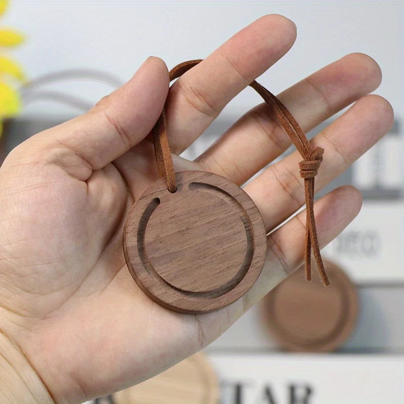 1PC Round Premium Wood Diffuser - Handmade from White Wax Wood and Black Walnut - Elegant Car Suspension Aroma Accessories Oasis Select Spade wood