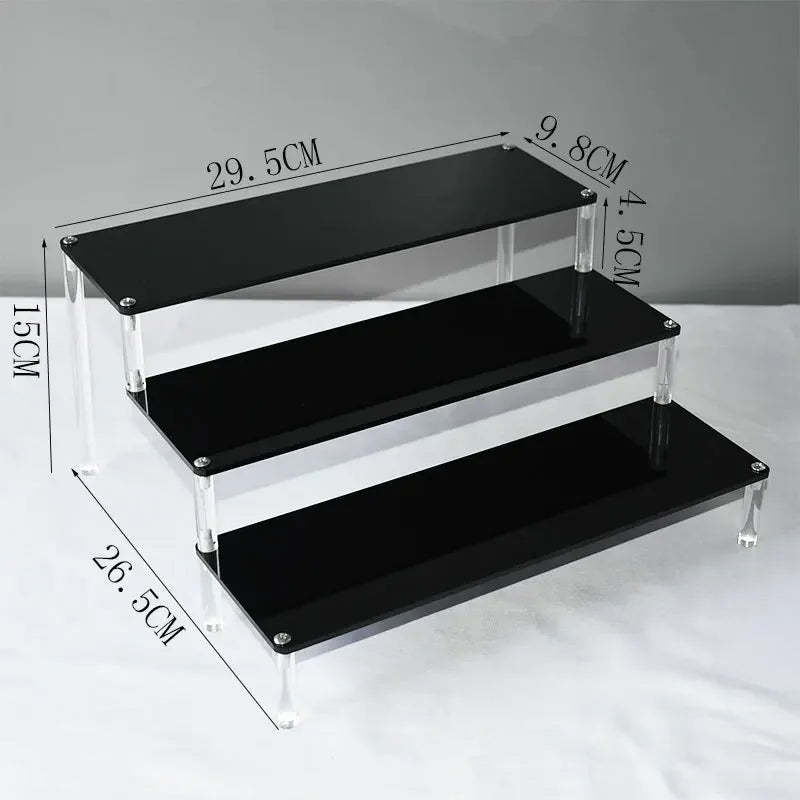1–5 Tier Acrylic Display Stand | Riser Shelf Rack – Clear & Black