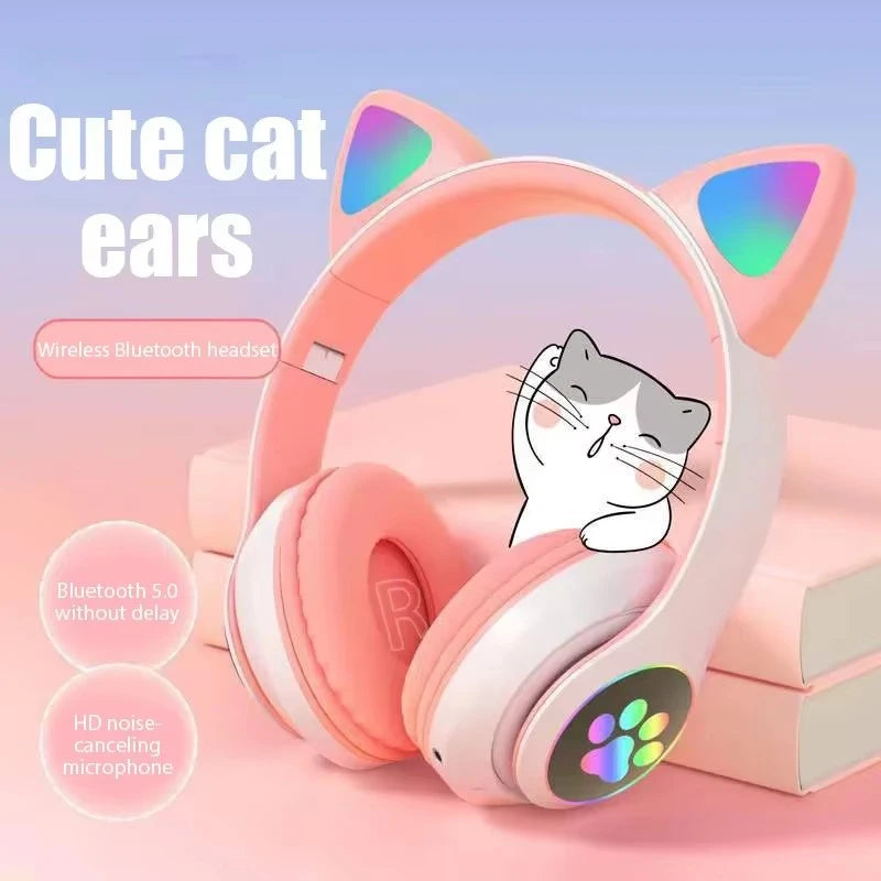 JST-28 Wireless Headphones Cat Ears Bluetooth Earphones Stereo Music Earbuds Bluetooth Sports Gaming Headset with Mic for Phones Oasis Select