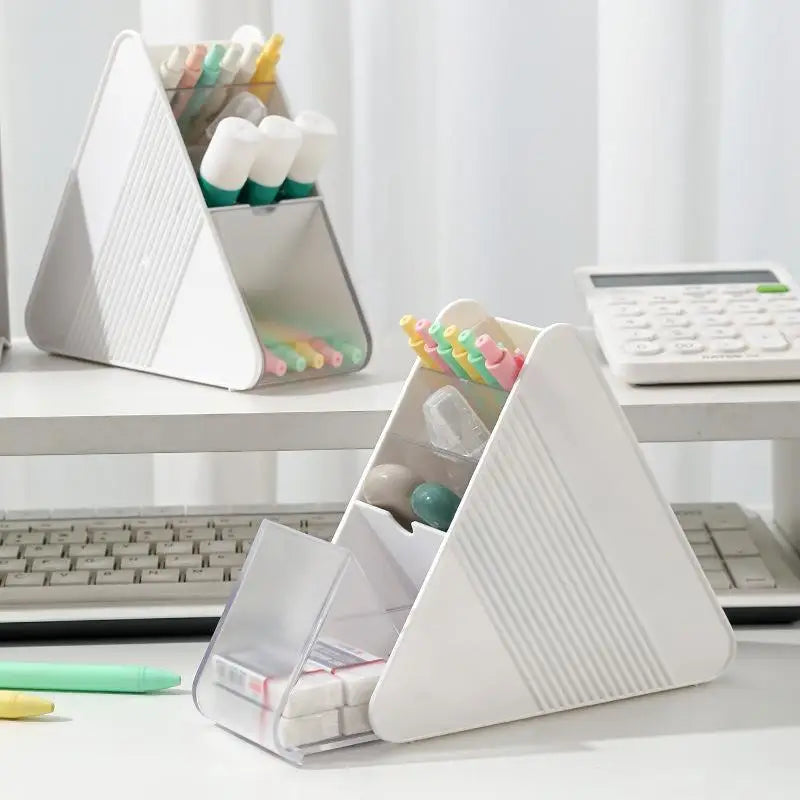 Plastic Slanted Pen Holder Multi Compartments Clear Slots Heavy Duty Desktop Organizer for Home Office School Supplies Storage Oasis Select