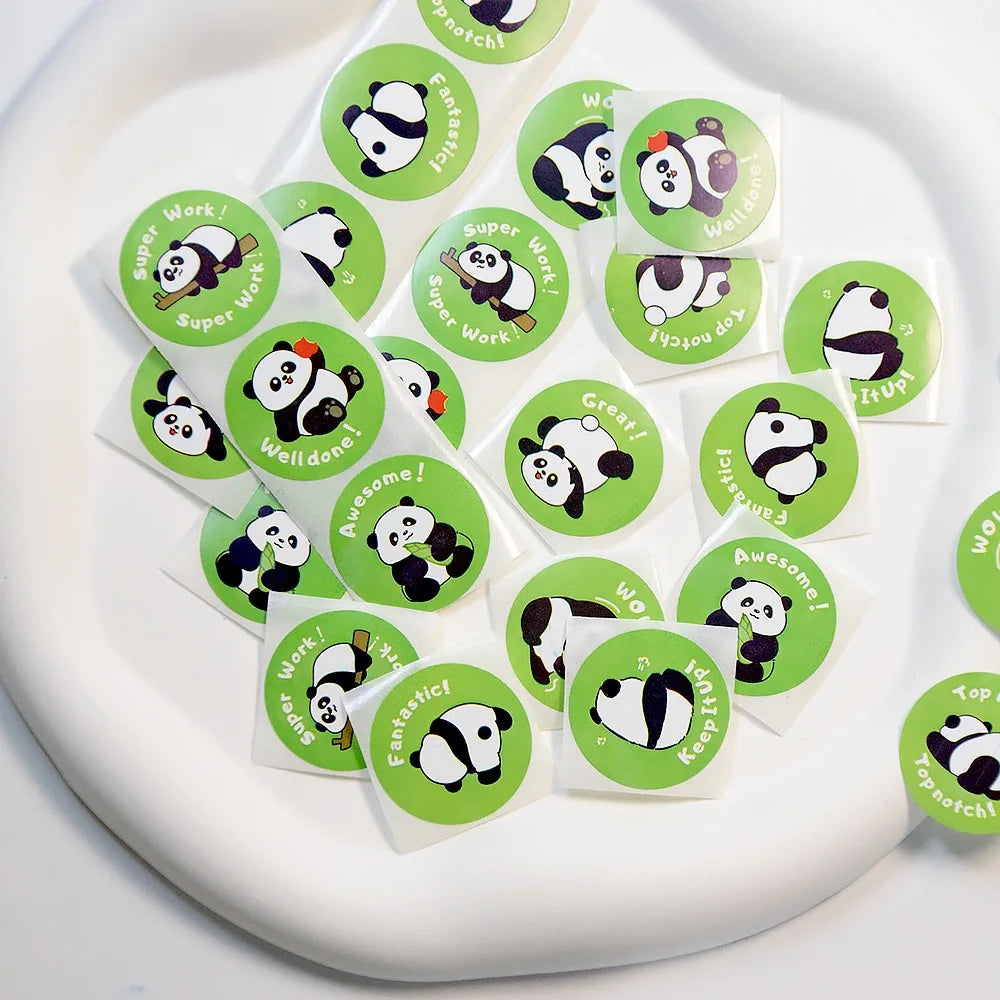 500pcs/roll Cartoon Panda Emoticon Label Stickers, Encouragement Stickers for Students, Teacher Cute Motivational Stickers Oasis Select