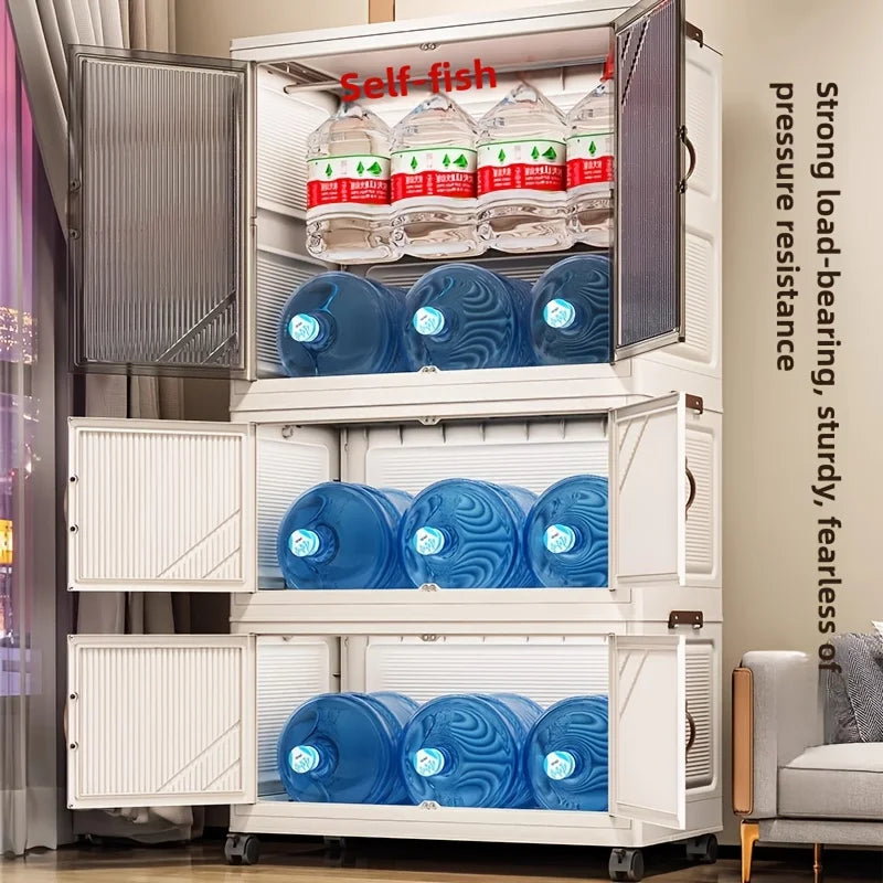 72cm Wide Foldable Storage Cabinet with Rolling Wheelsfor Clothes/Toys – Bedroom/Living Room/Bathroom Organization Oasis Select