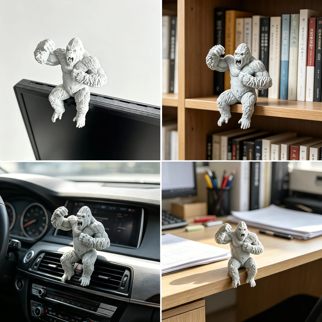 Creative Roar Gorilla Desk Monitor Topper Figurines Statues Ape Cool Desktop Ornaments for Computer Monitor Shelves Office Decor Oasis Select