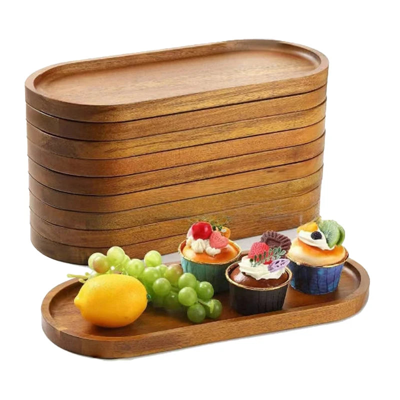 Natural Solid Wood Tray Japanese Style Round Dessert Plate Snack Fruit Dish Wooden Tableware Kitchen Food Serving Platter Oasis Select