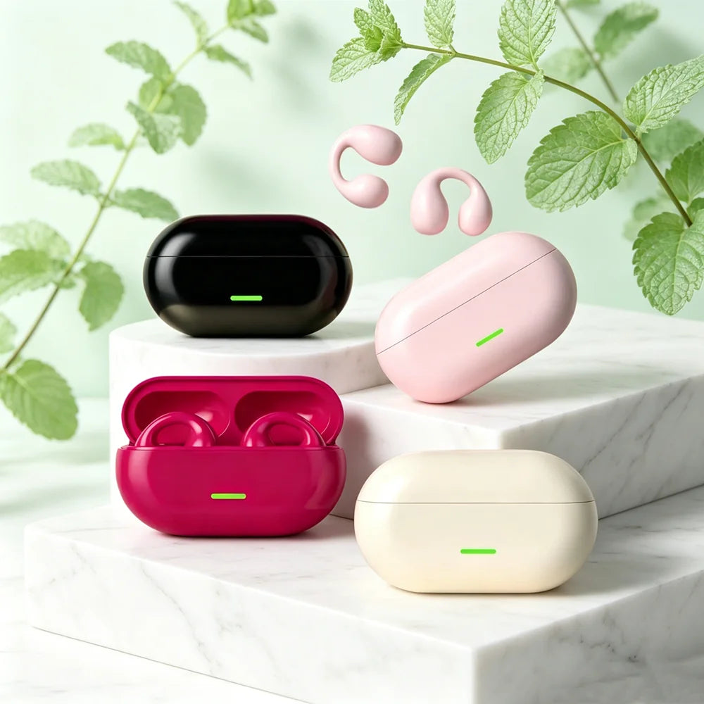 TWS Bluetooth Headset 5.3 Wireless Air Conduction Headphones Clip Ear Music Noise Canceling HD Call Sports Gaming Earphone Oasis Select