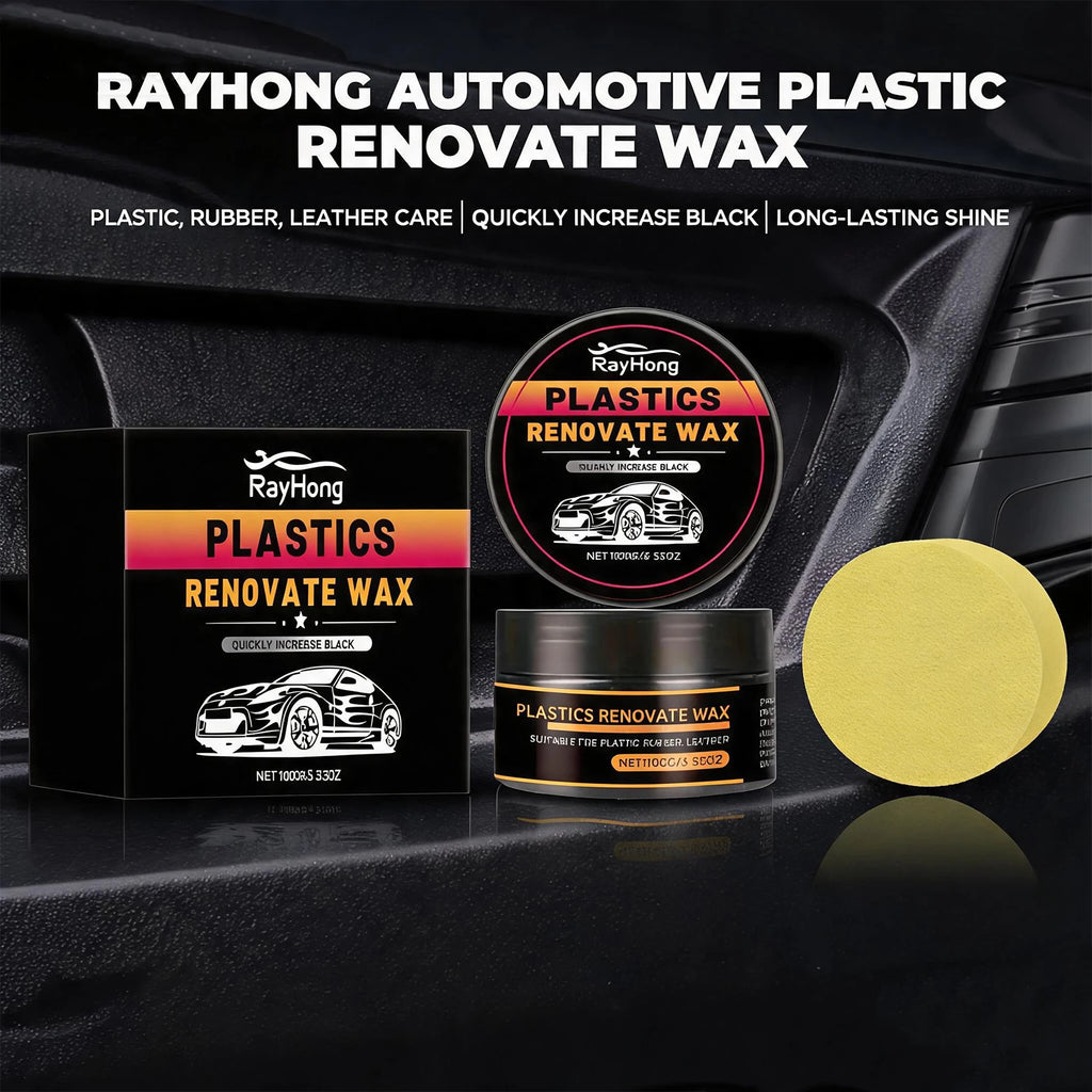 Car Plastic Renovate Wax with Sponge Car Plastic & Rubber Restorer Black Trim Revitalizer for Interior/Exterior, UV Protection Oasis Select