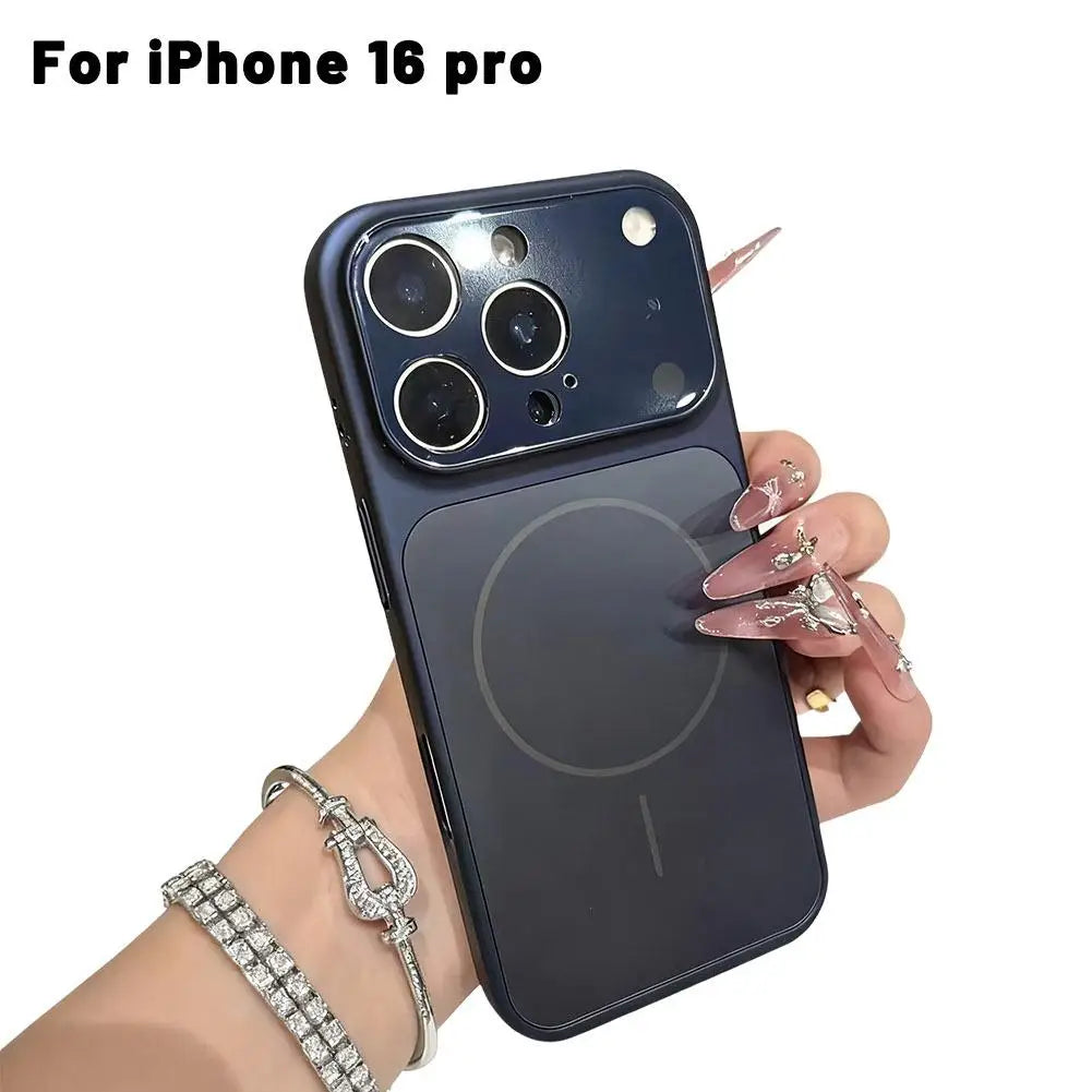 Original Large Window Nano Glass Case For iPhone 17 Air 16 15 14 13 Pro Max Magnetic For Magsafe Wireless Charging Matte Case Oasis Select Navy 16pro